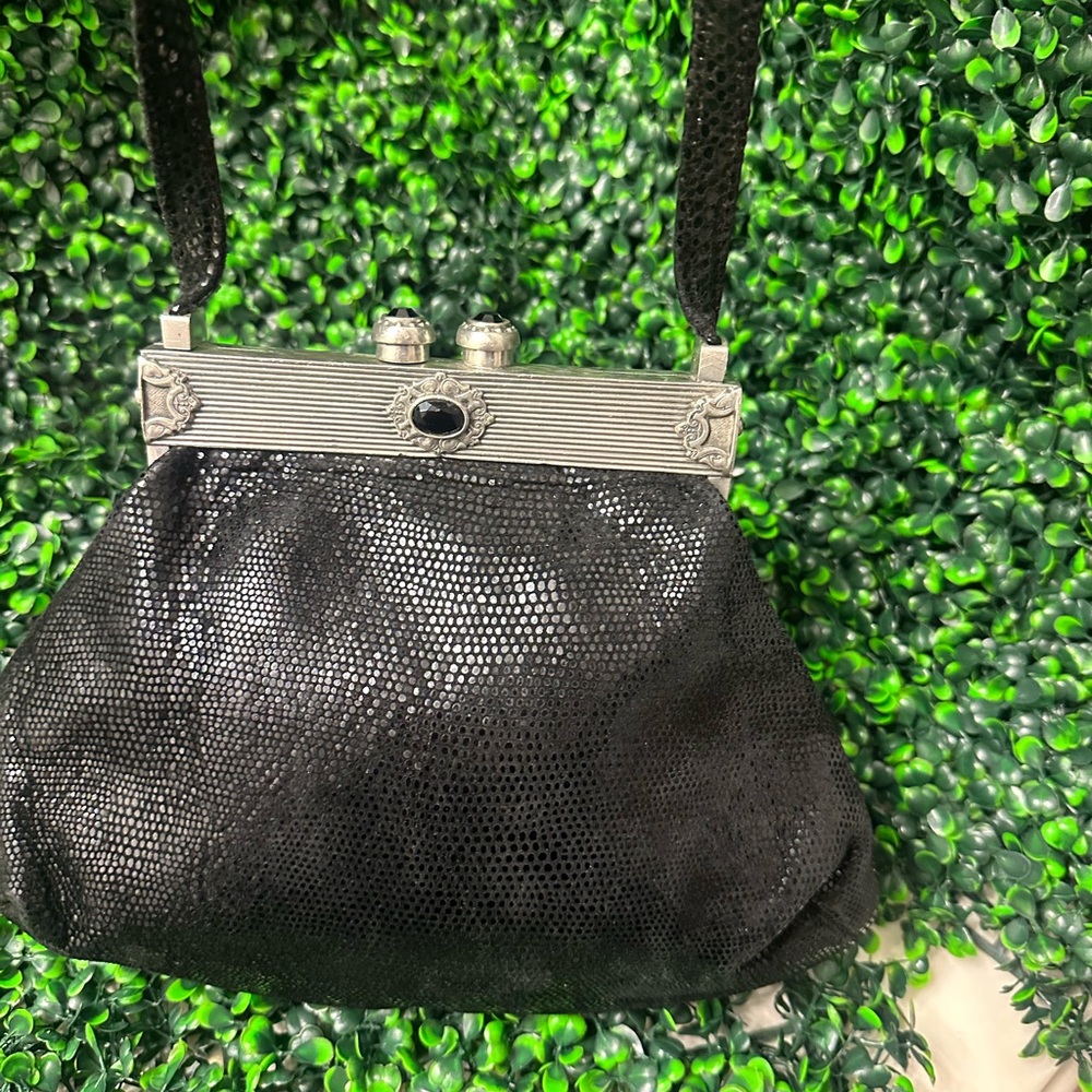 Black Textured Clutch with Silver Clasp